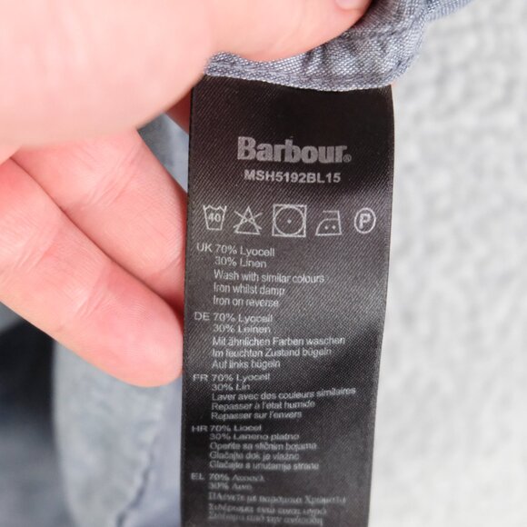 Barbour Shirt Mens Small Blue Floral Button Up Lyocell Linen Blend Short Sleeve - Picture 8 of 9